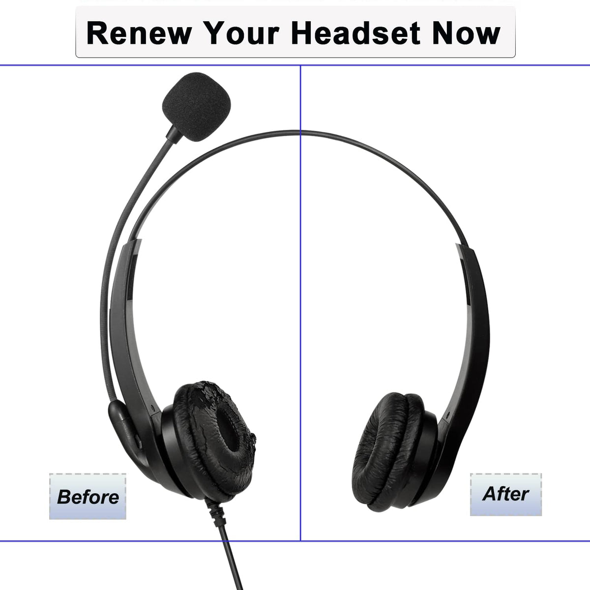Callez ear cushion on headset at office desk conveying improved comfort during long calls