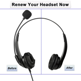 Callez ear cushion on headset at office desk conveying improved comfort during long calls