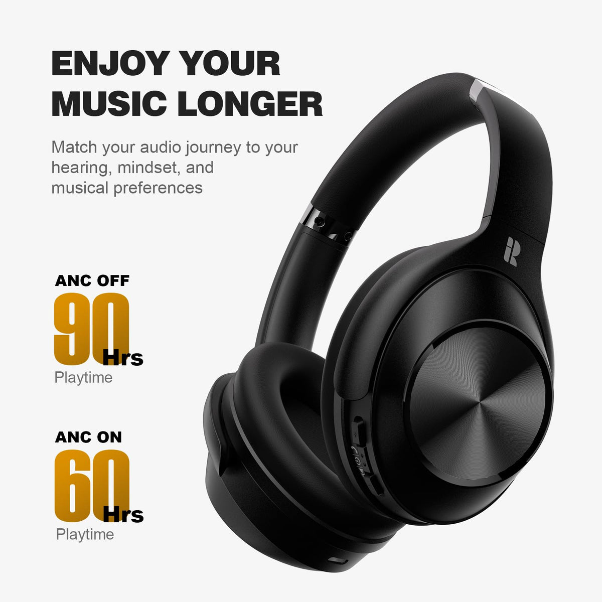 Calmbee app EQ screen on smartphone, customizable sound tailored listening benefit