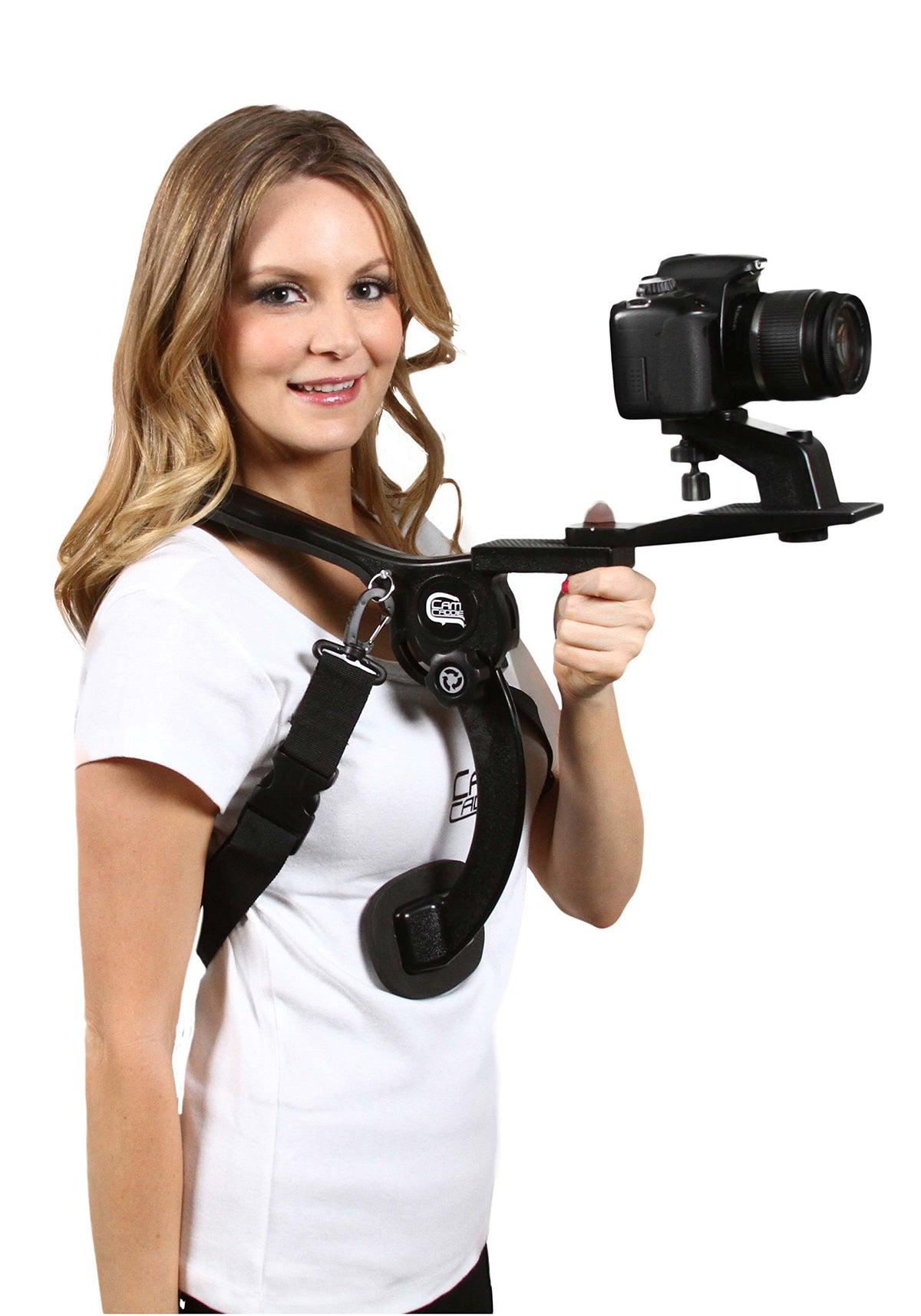 Cam Caddie front shoulder platform showing comfort and steady support
