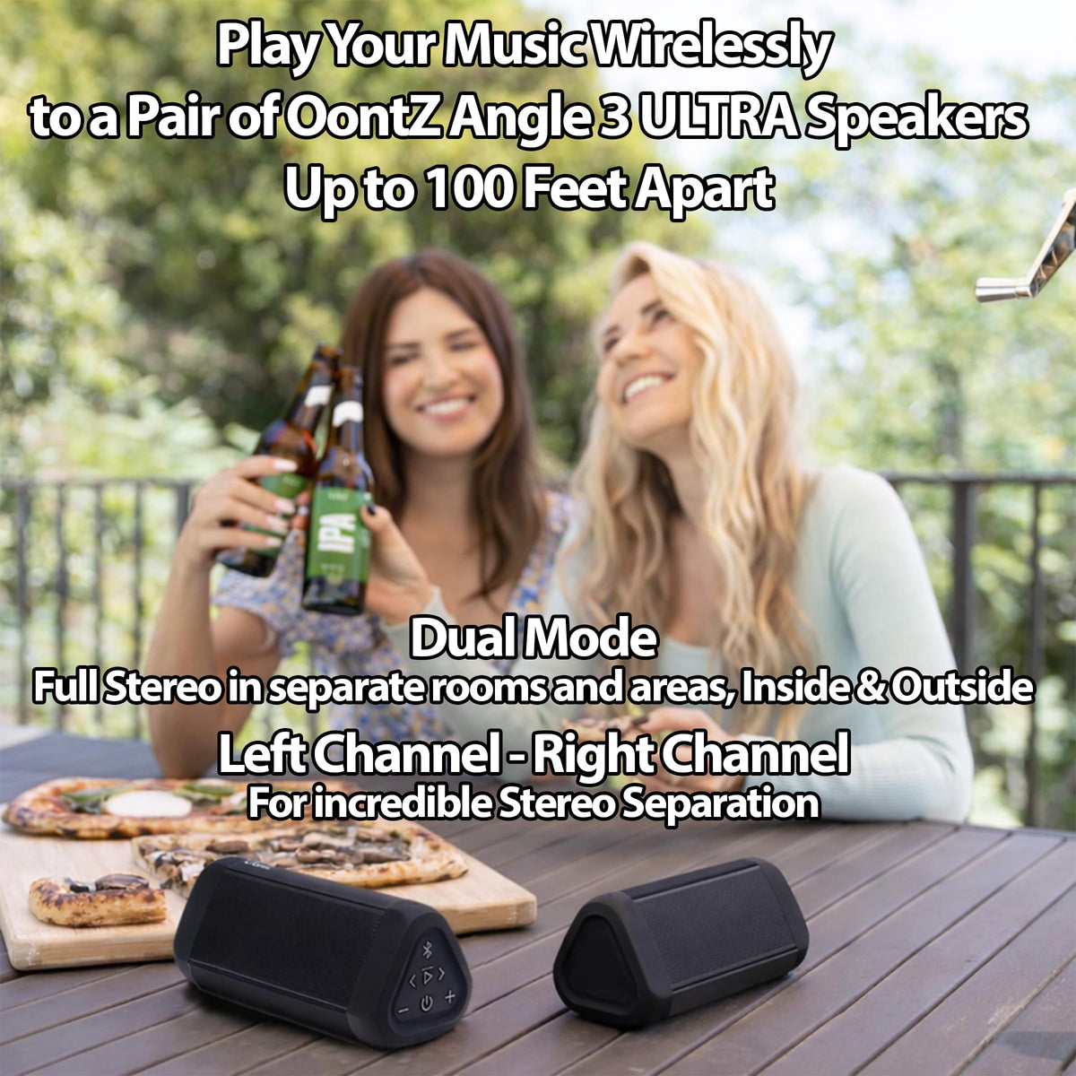 Cambridge SoundWorks OontZ Angle 3 Ultra wireless setup enables quick stereo pairing across spaces.