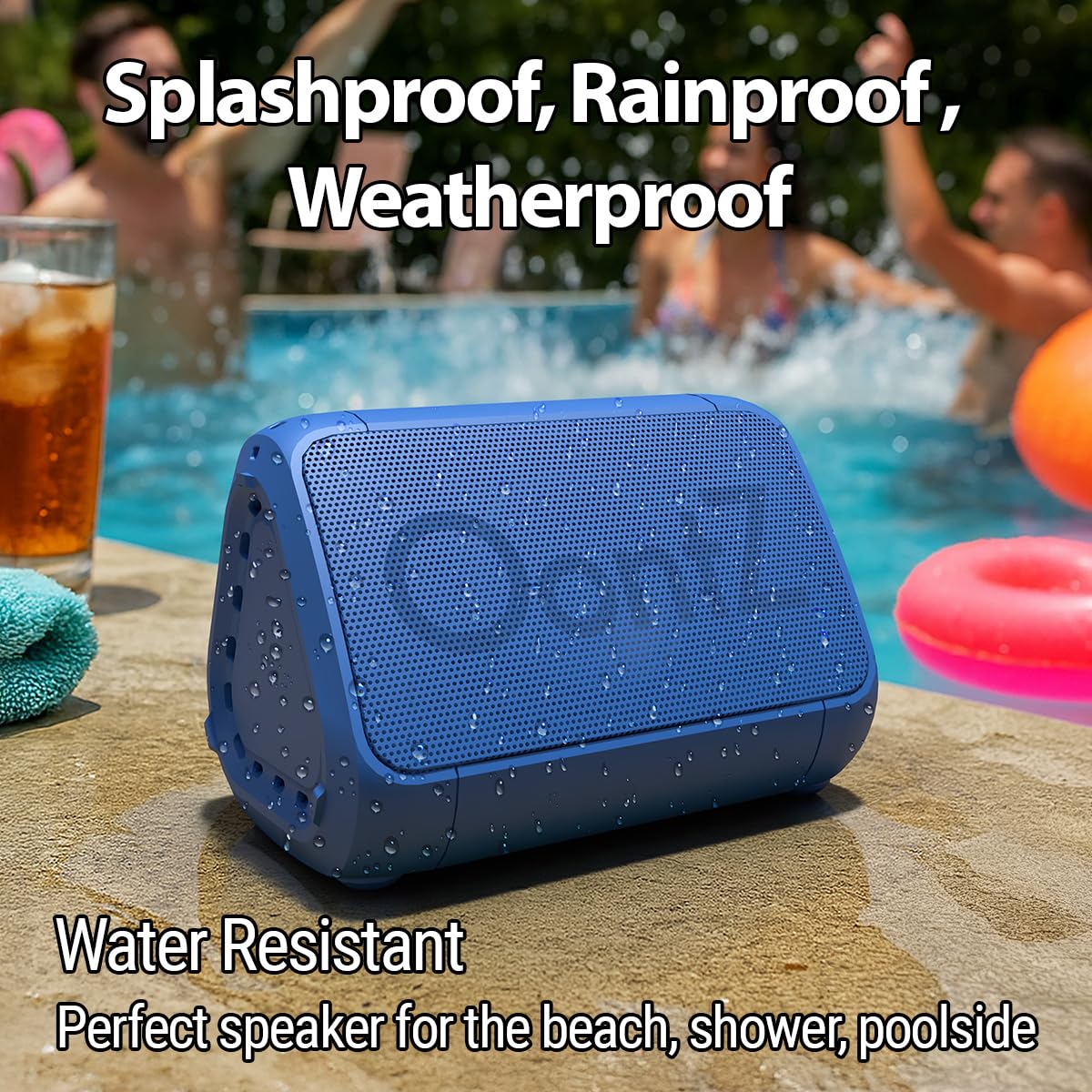 OontZ Angle Solo blue waterproof design for beach or poolside use