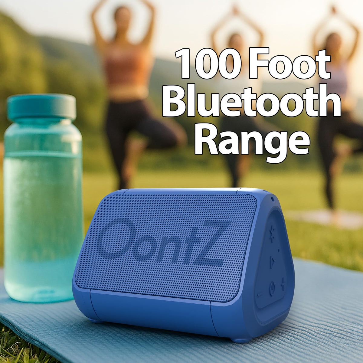 OontZ Angle Solo blue with lanyard accessory for easy outdoor carry