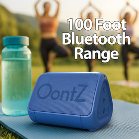 OontZ Angle Solo blue with lanyard accessory for easy outdoor carry