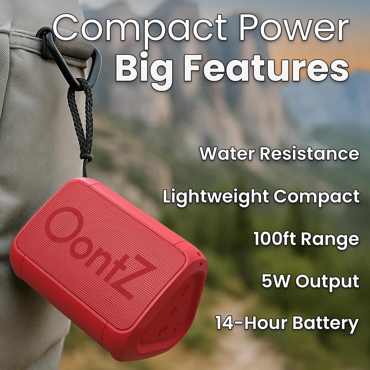 Cambridge SoundWorks OontZ Angle Solo red back view highlighting sleek waterproof body