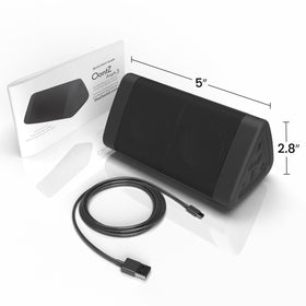 Retail box for Cambridge Soundworks OontZ Angle 3 two-pack showing included items