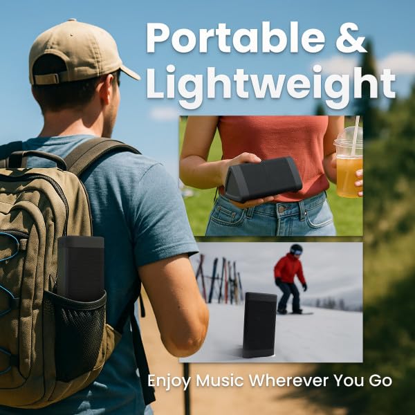 Cambridge Soundworks speaker with water splash showing splashproof confidence outdoors