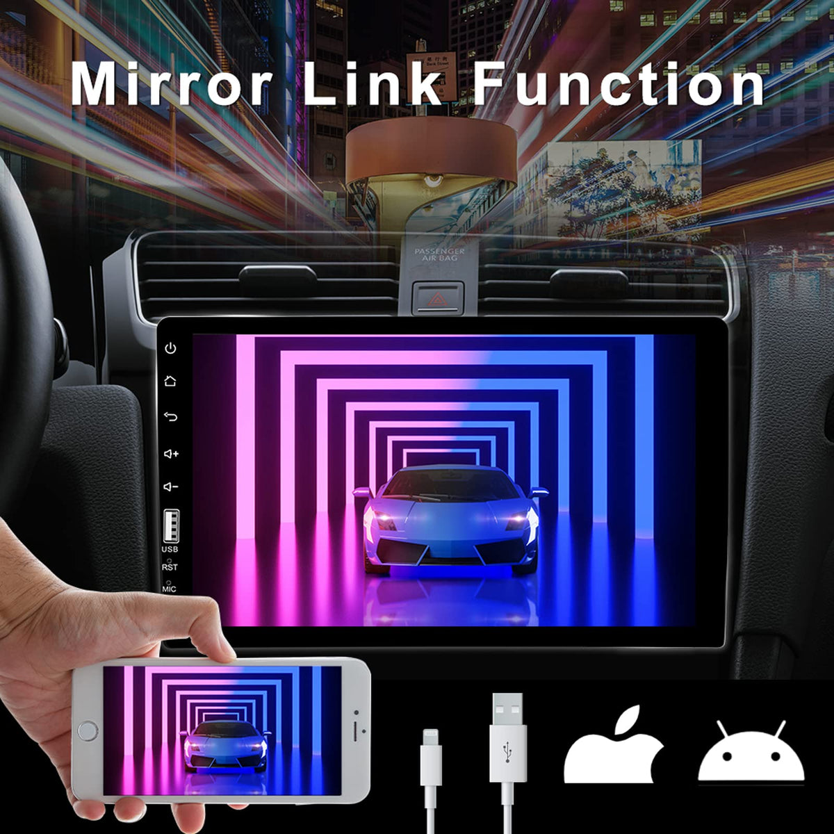 CAMECHO backup camera view shows night vision and IP68 protection for safer parking.