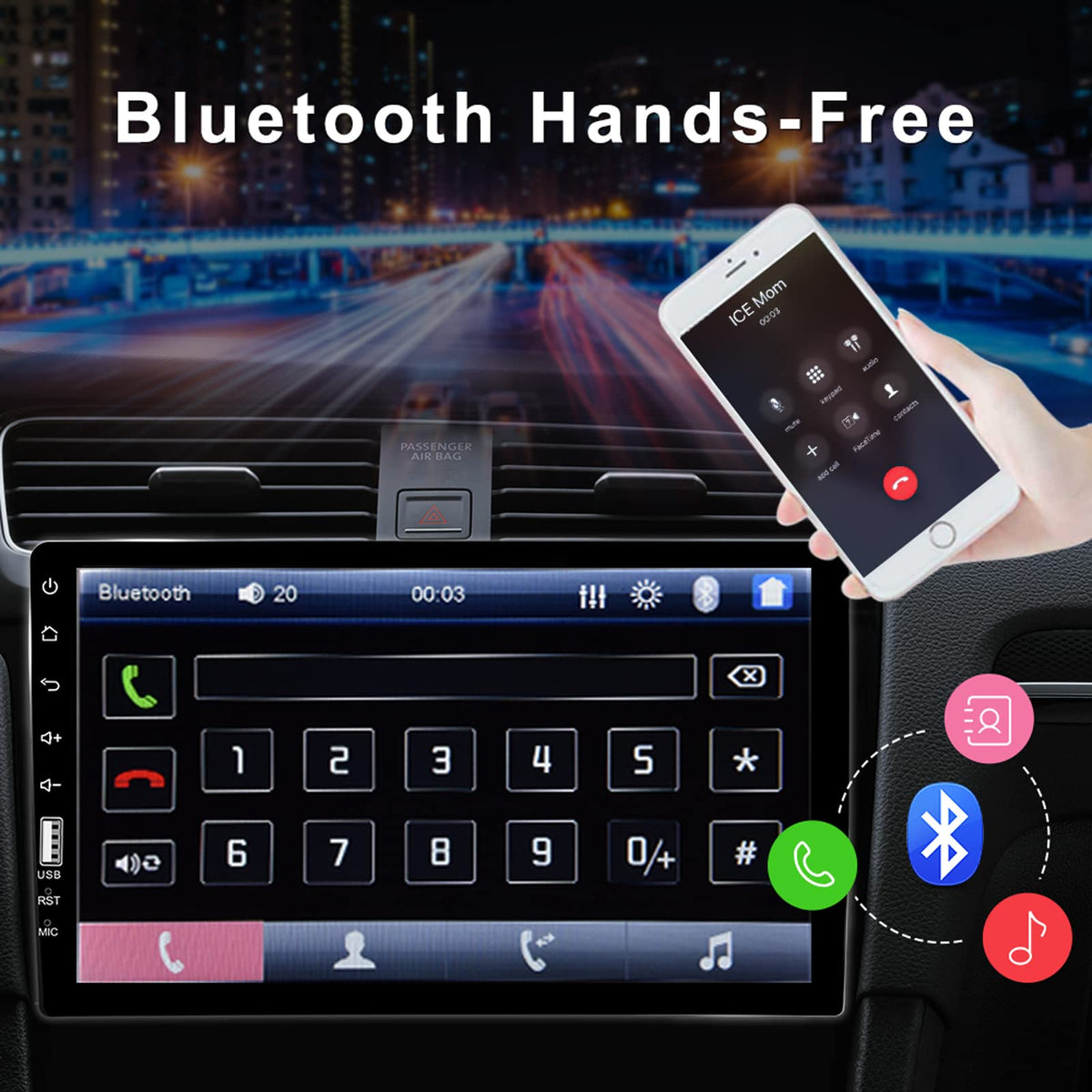CAMECHO Bluetooth hands-free interface enables wireless calls and music streaming.