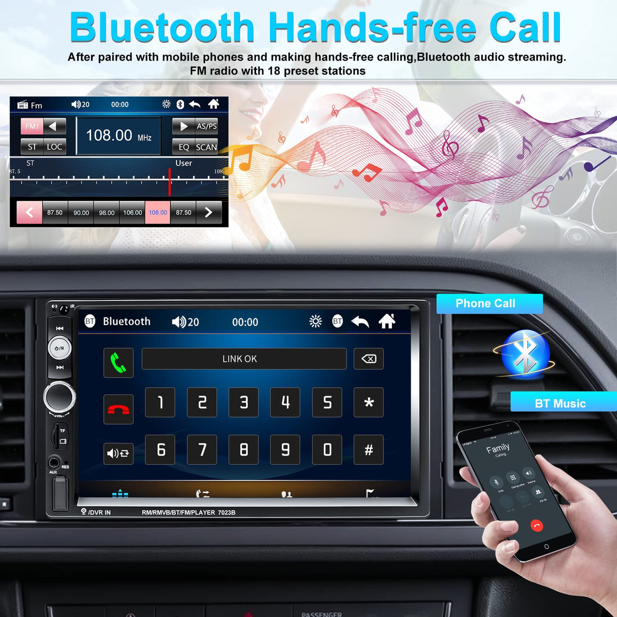 CAMECHO 7-inch touchscreen closeup displaying crisp media playback