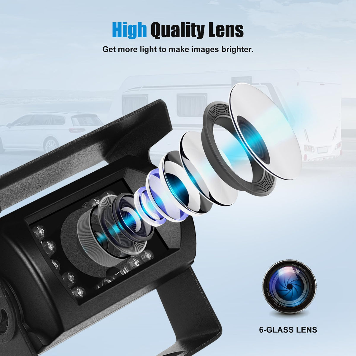 CAMECHO 120-degree wide view helps monitor blind spots.