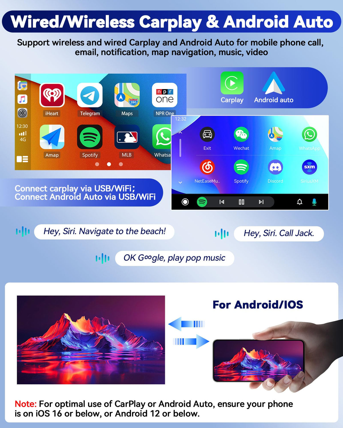 CAMECHO wireless CarPlay and Android Auto integration for safer hands-free use.