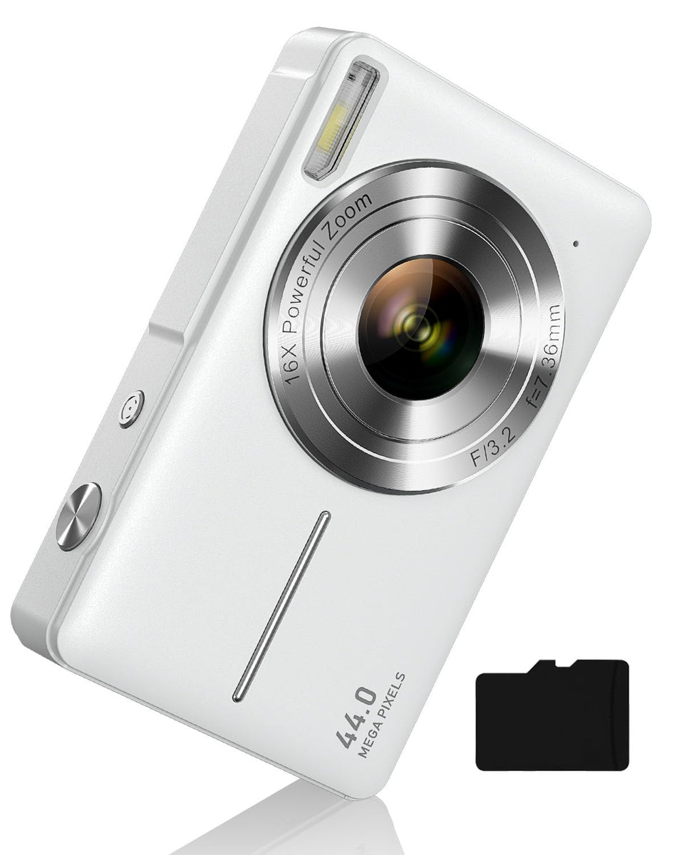 CAMKORY front view showing compact white camera, easy handling benefit
