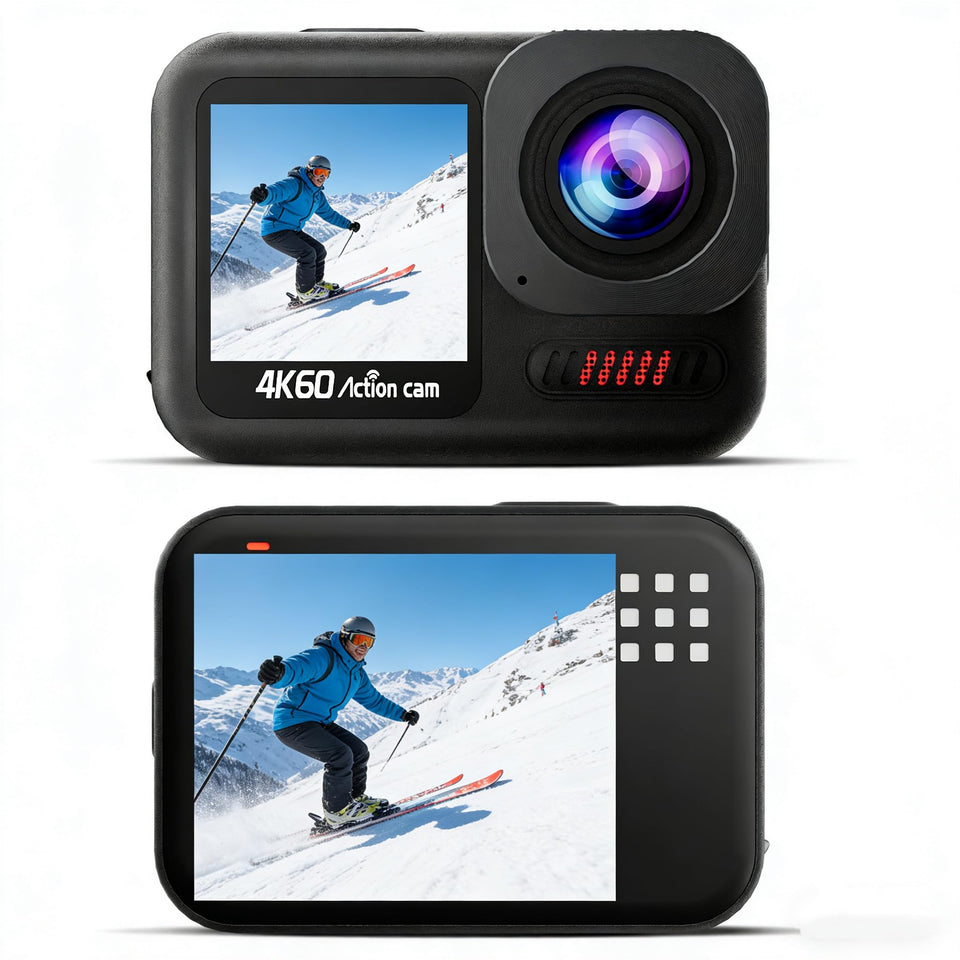 Camlance 4K60FPS action camera front view for immersive adventure footage.