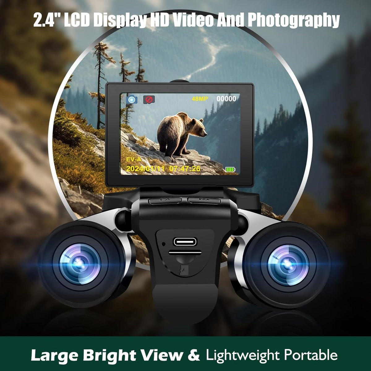 Camonity 2in1 binoculars-camera 2.4-inch LCD for quick framing