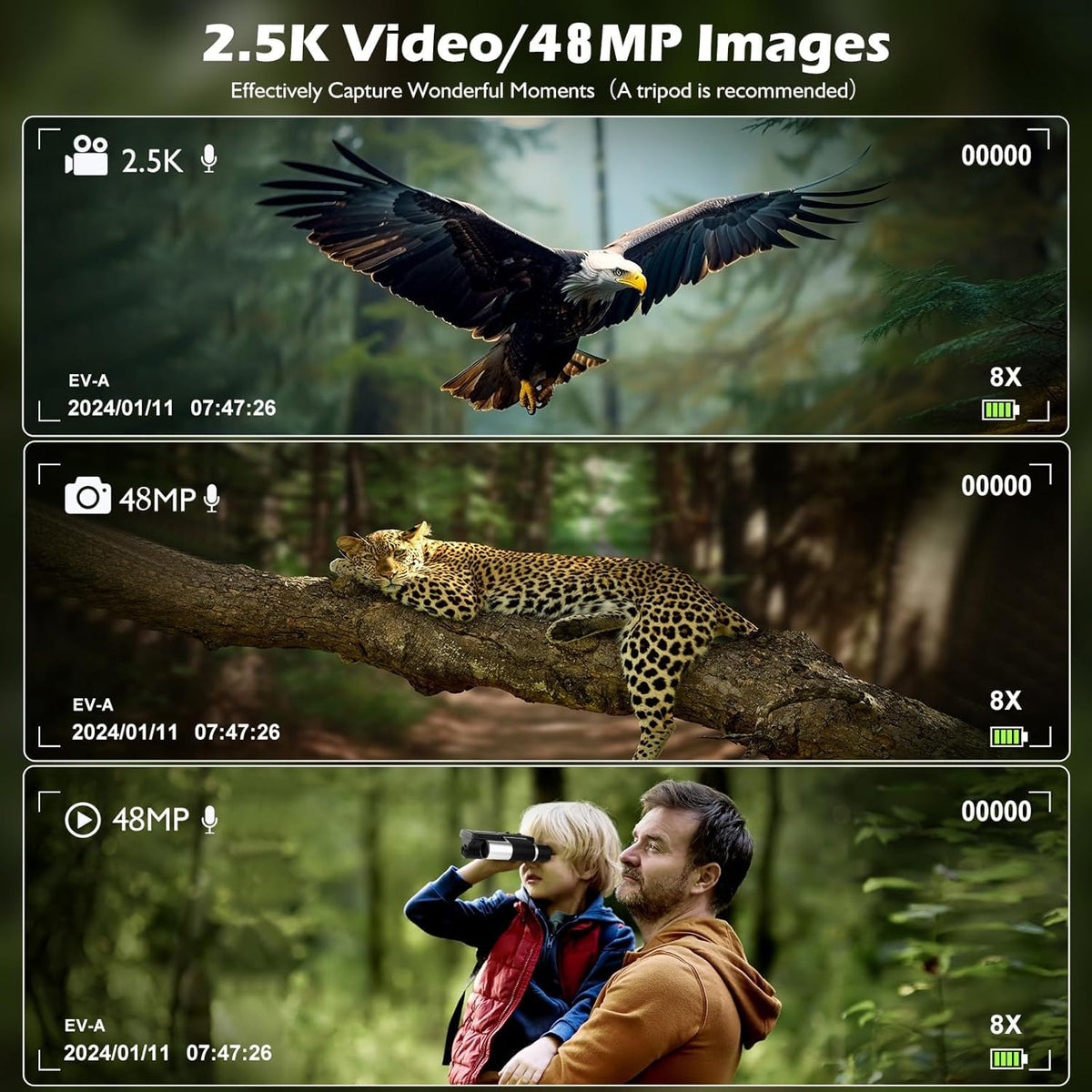 Camonity 2in1 binoculars-camera includes 32GB memory card for instant storage