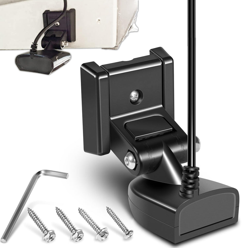 Camoo XNT-9-HW-T transom transducer on hull for accurate temperature readings