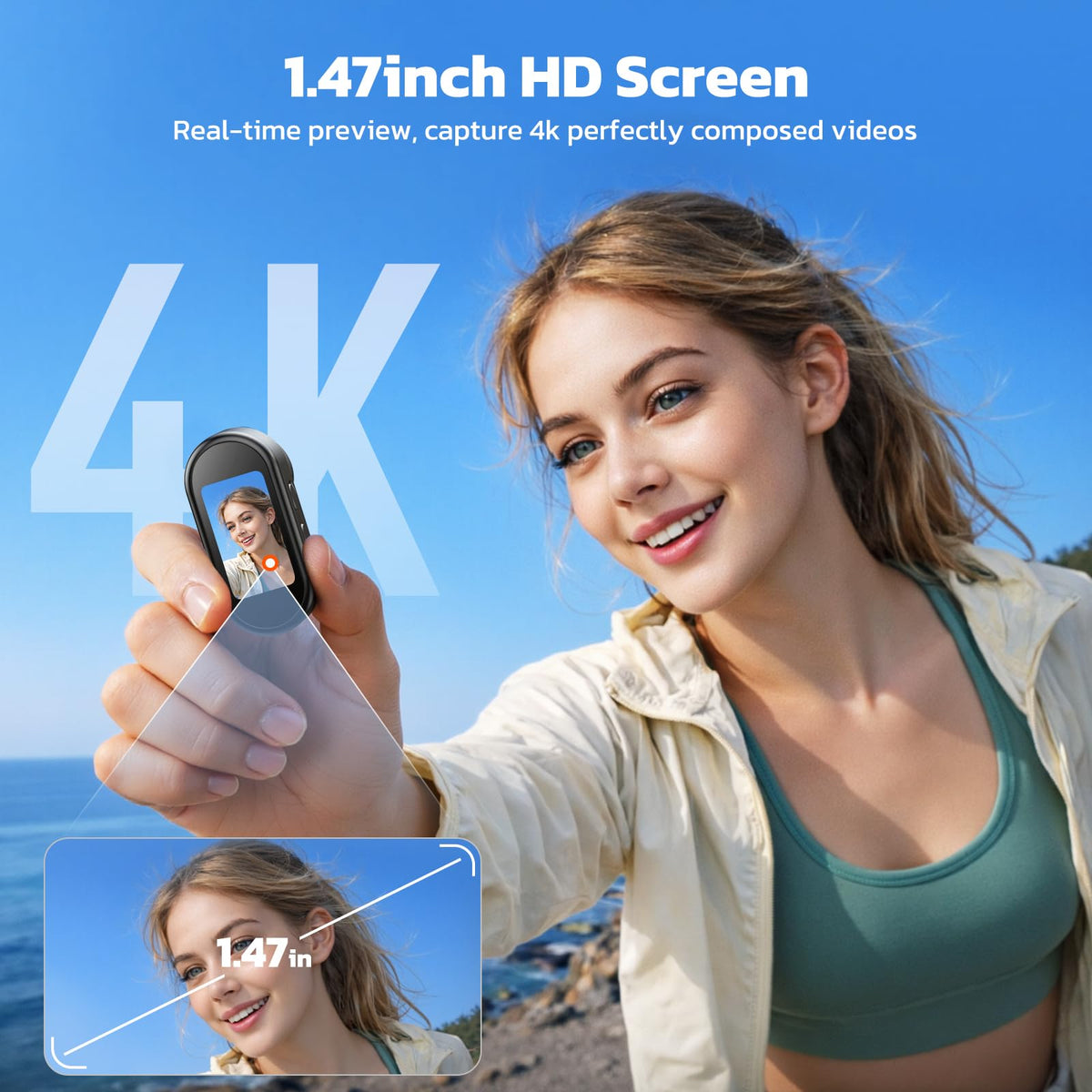 CAMWORLD 1.47-inch display with WiFi app control for easy preview and edits