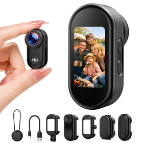 CAMWORLD 4K mini body camera with display for real-time framing.