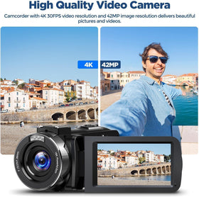 CamWORLD camcorder with built-in LED light for improved low-light filming.