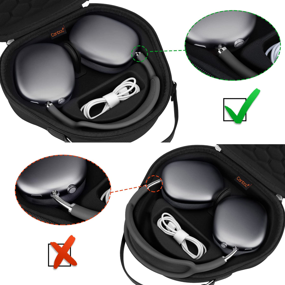 Canboc AirPods Max Case double-zip design for easy access.