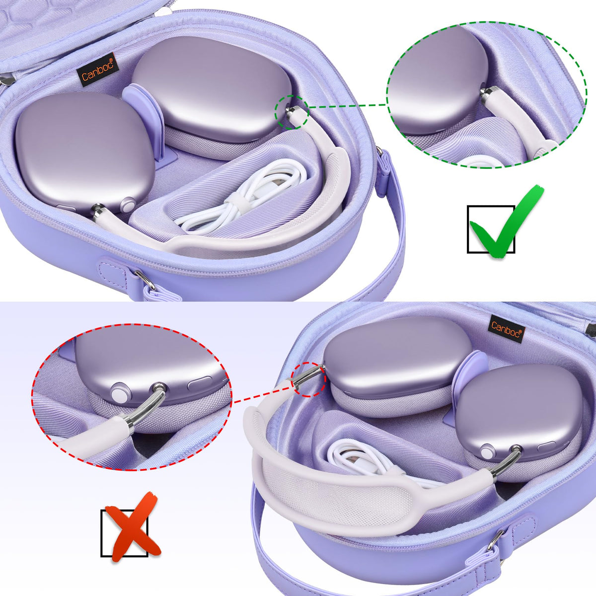 Canboc AirPods Max Case extra space for cables and charger.