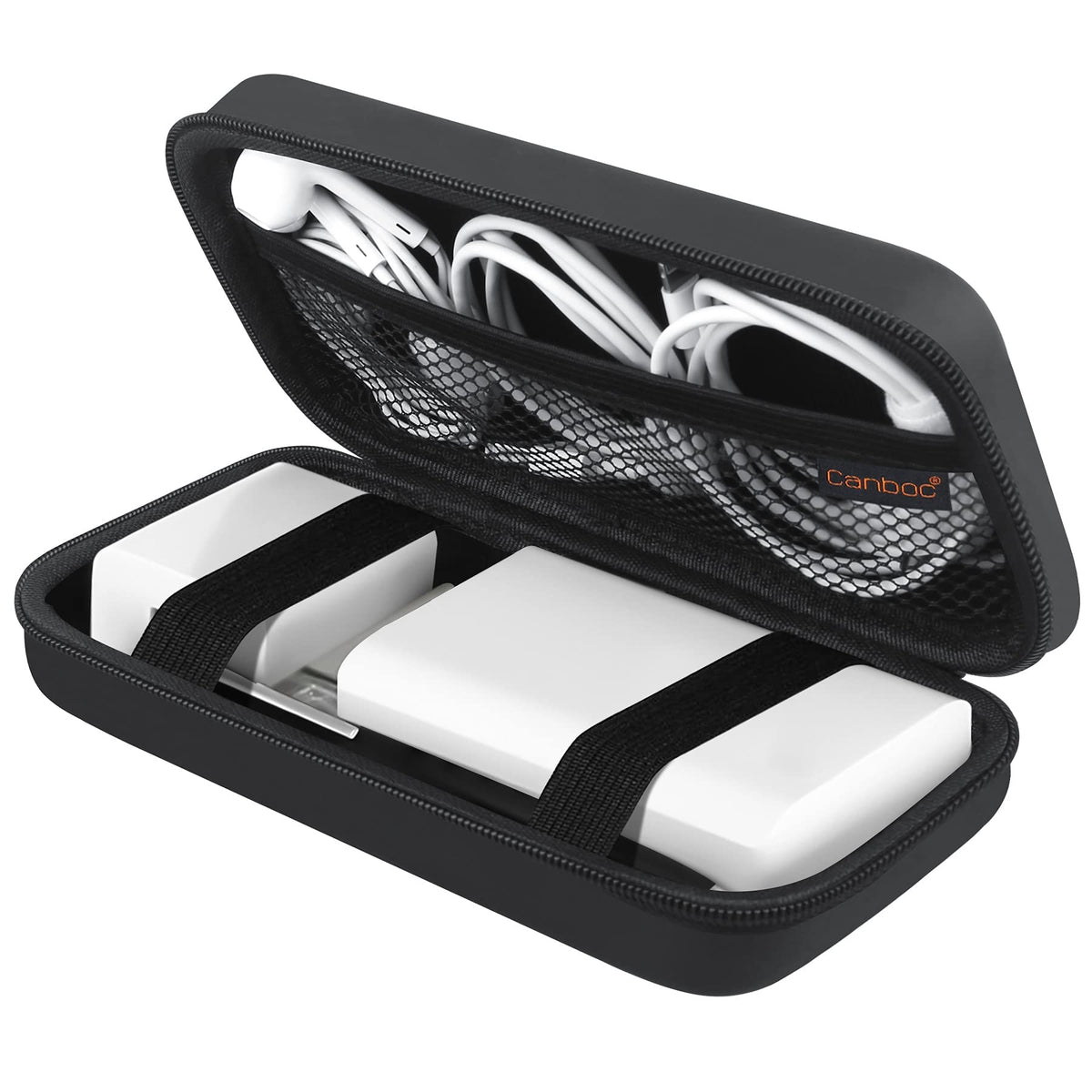 Canboc front view of closed black travel organizer showing compact protection