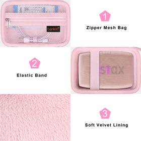 Canboc case with detachable wrist strap beside phone to show portable size benefit