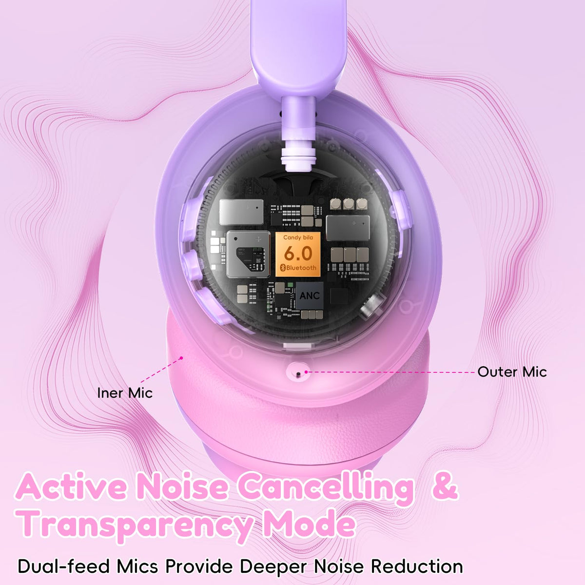 Candy Bila 40mm drivers deliver rich stereo sound for cartoons and games.