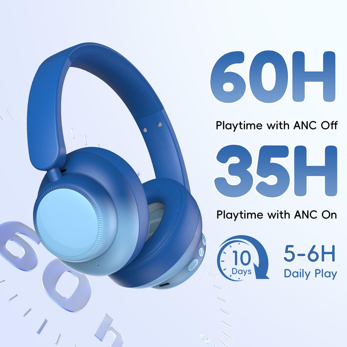 Candy Bila Active Kids headphones ear cushions, gradient blue, soft support for extended listening.