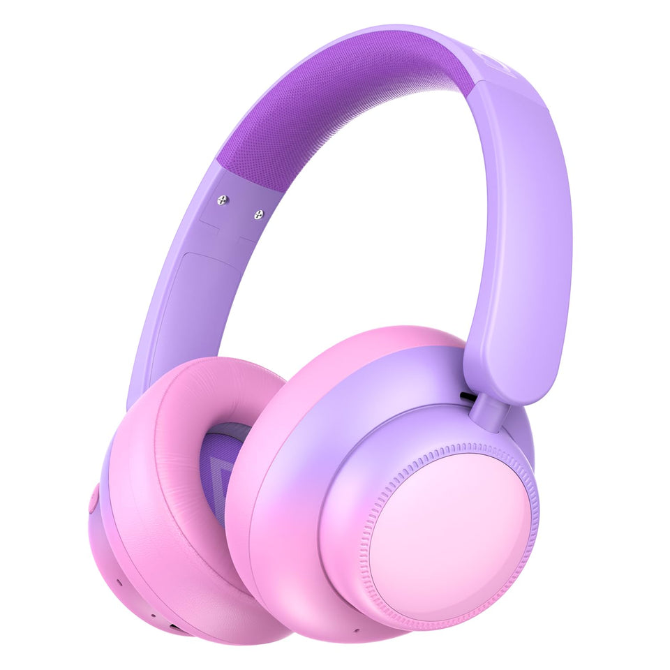 Candy Bila Active Kids headphones in gradient pink showing noise cancellation for focused listening.