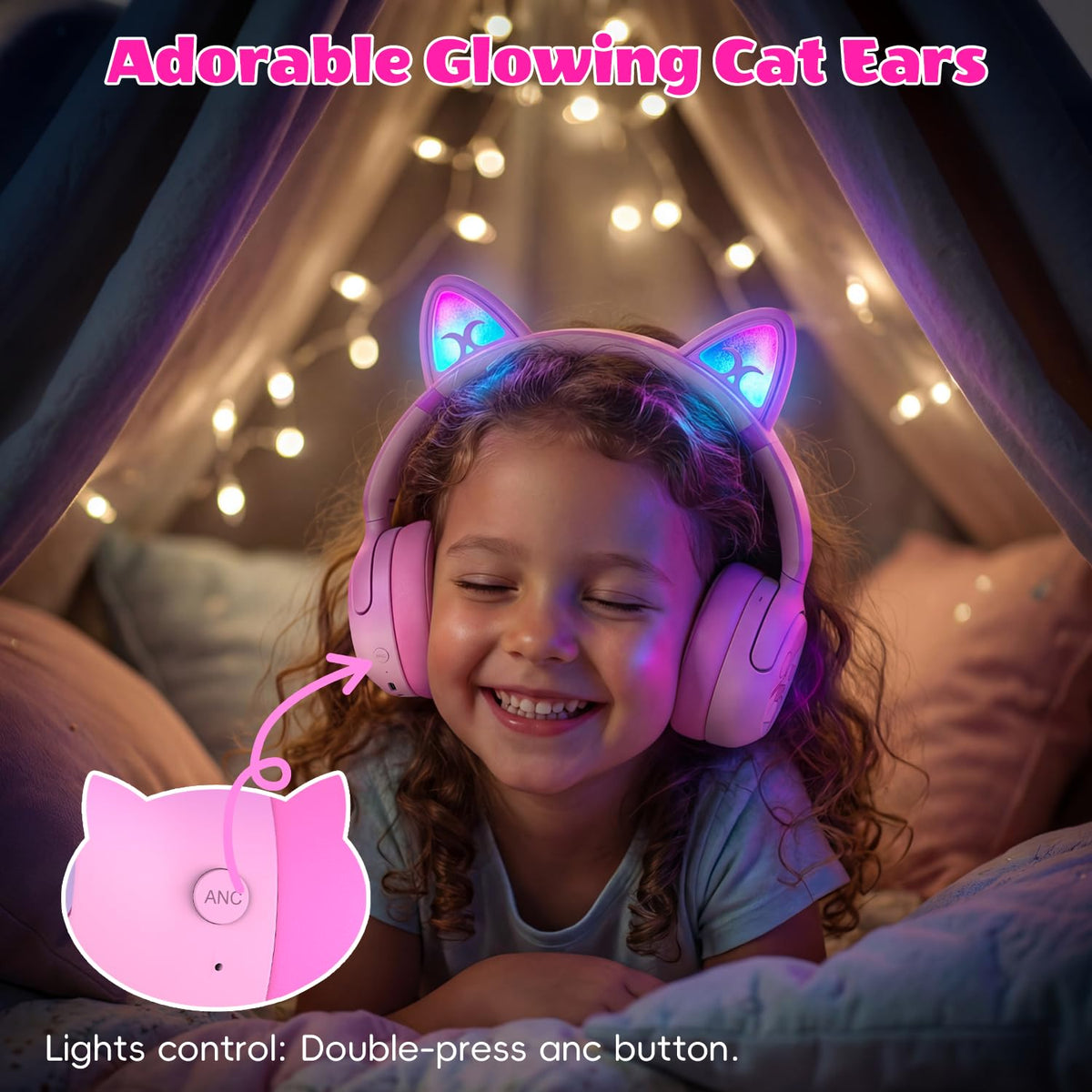 Candy Bila earcup close-up showing soft cushion and kid-friendly comfort