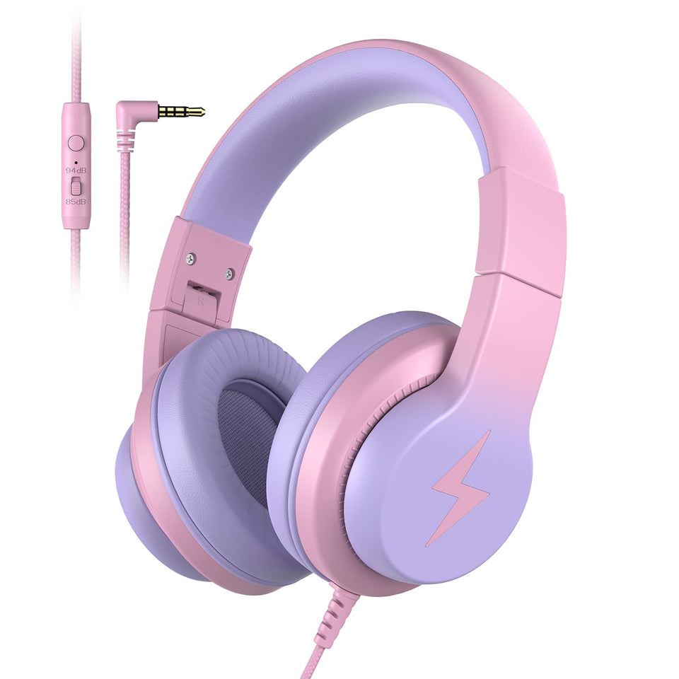 Candy Bila front view of light purple kids headphones showing design and fit benefit
