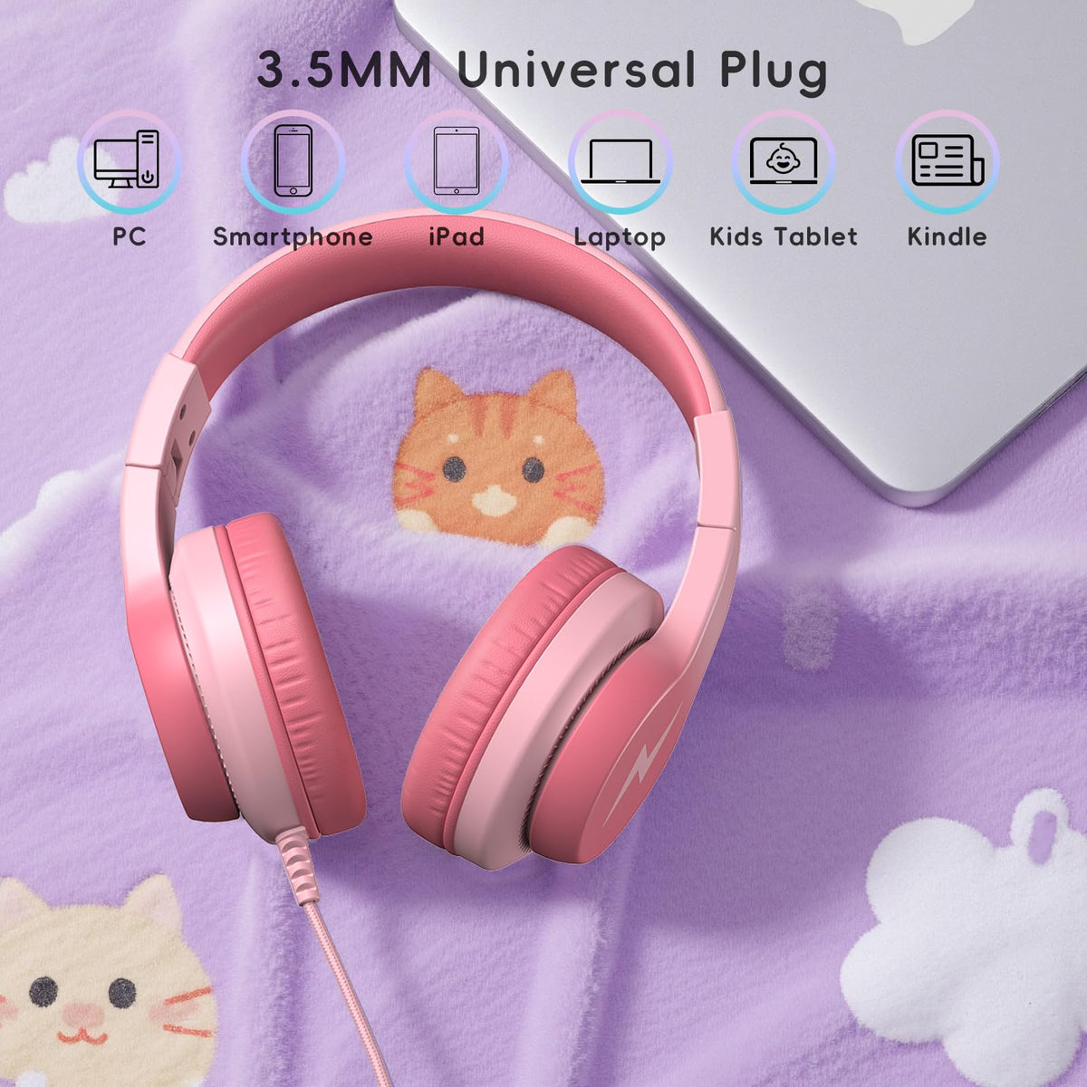 Child wearing Candy Bila headphones during study time for focused learning