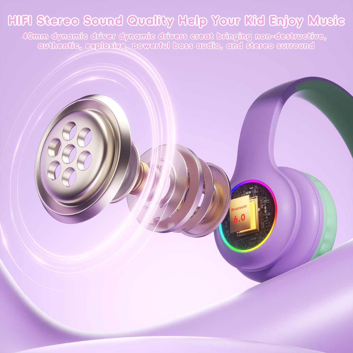 Candy Bila Kids headphones with Bluetooth 6.0 for easy pairing and reliable wireless use.