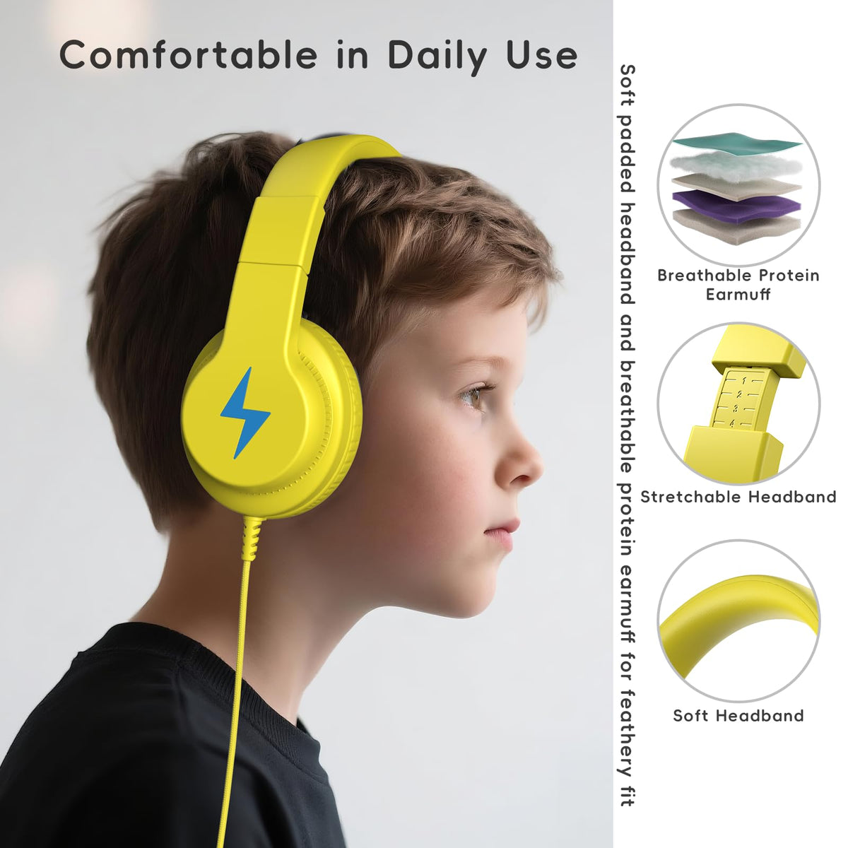Candy Bila Kids Headphones 3-5mm jack compatible with many devices.