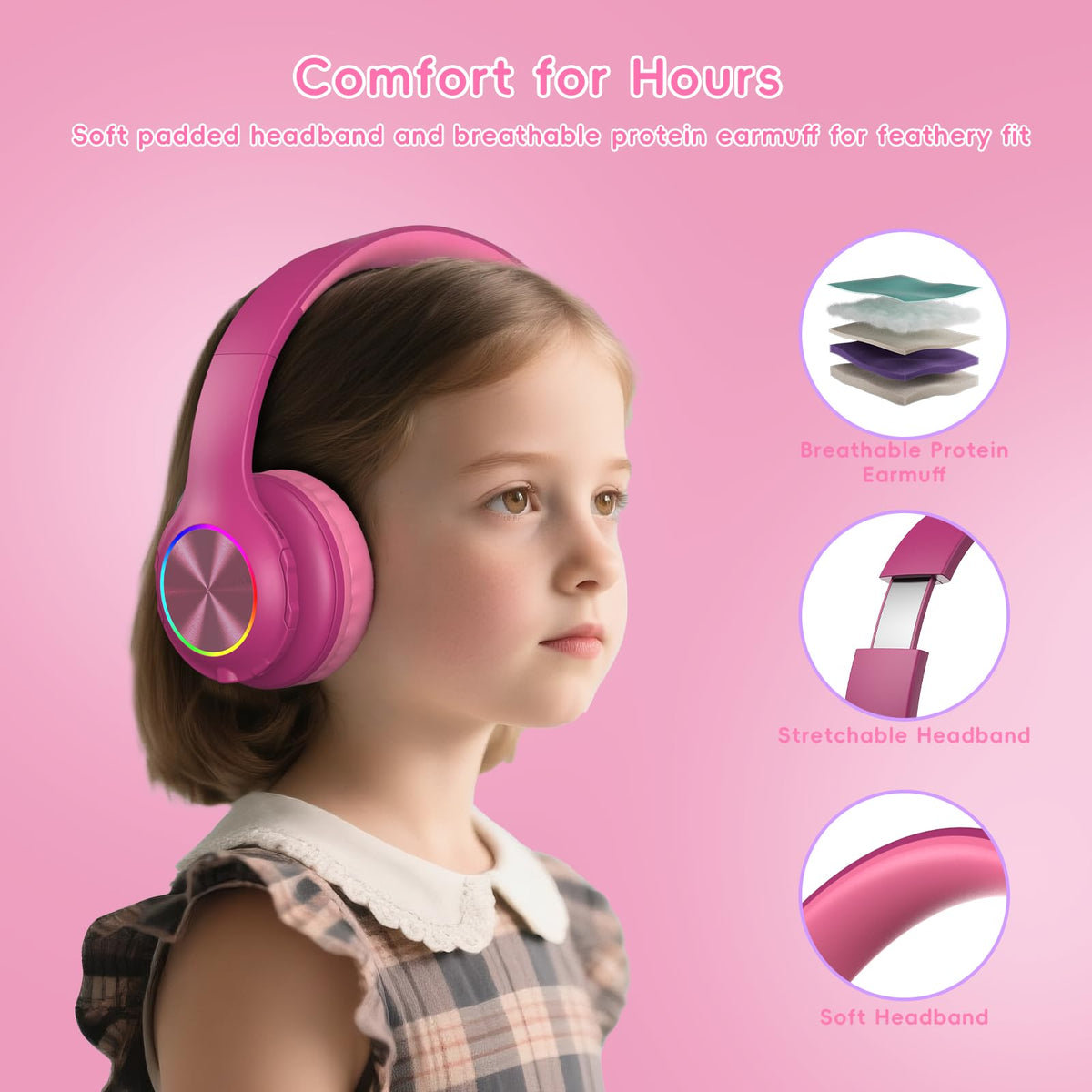 Candy Bila Kids headphones feature a built-in mic for clear calls and online learning.