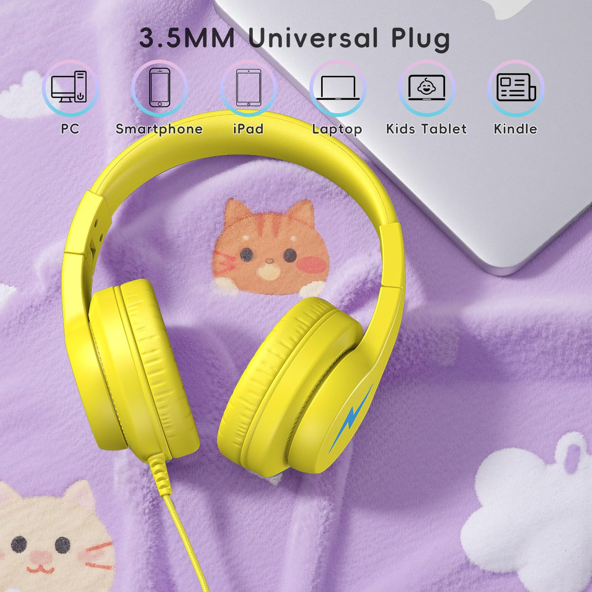 Candy Bila Kids Headphones with durable nylon cord withstands busy use.