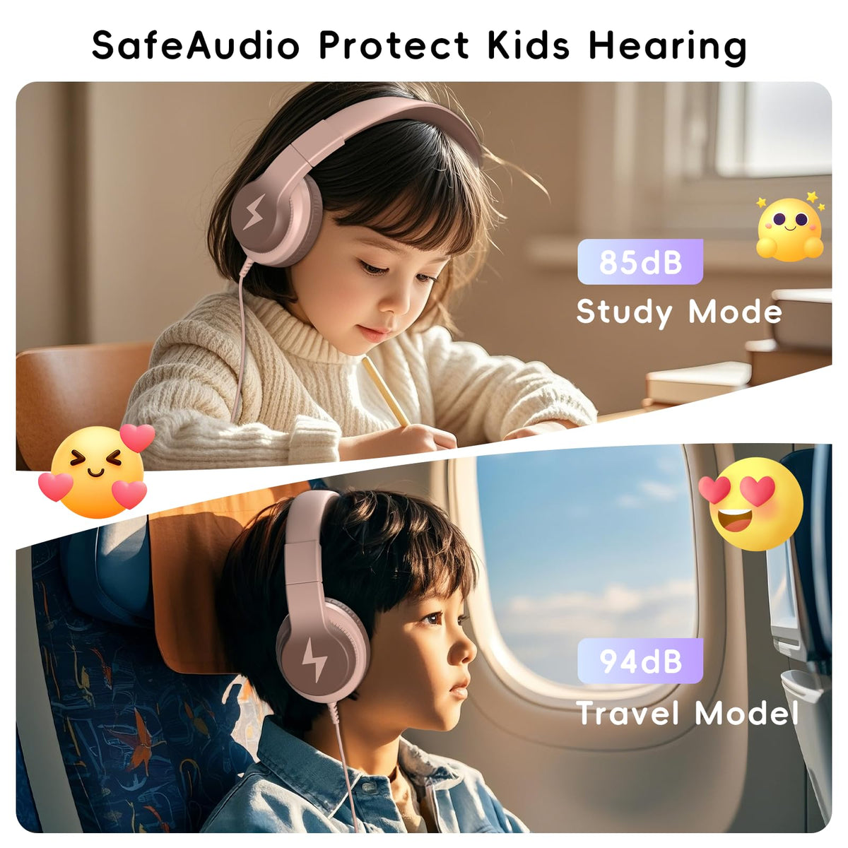 Candy Bila kids headphones gradient brown near-ear view for comfortable listening