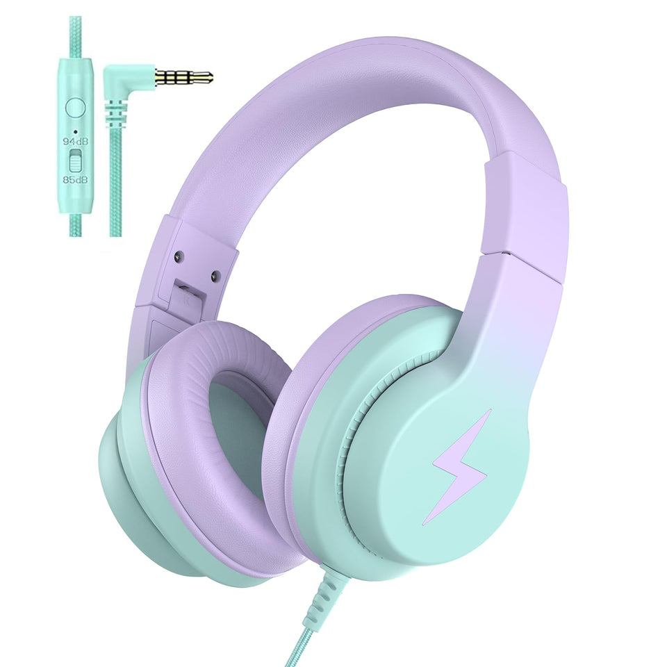 Candy Bila Kids Headphones gradient purple front view for learning and entertainment.
