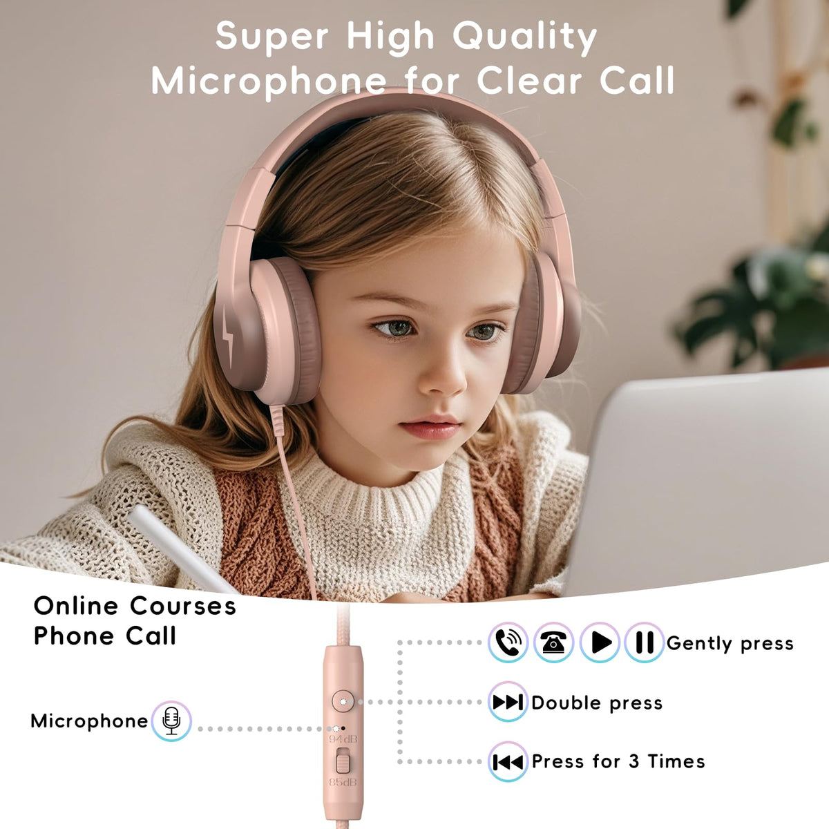 Candy Bila kids headphones used during online class with microphone