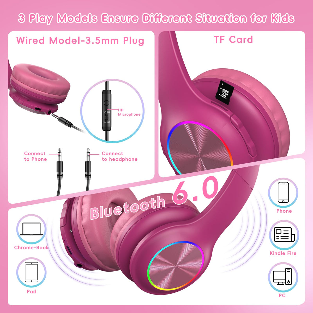 Candy Bila Kids headphones with USB-C fast charging for quick power on the go.