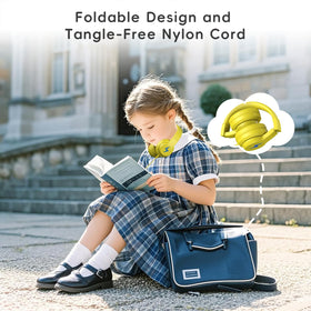 Candy Bila Kids Headphones yellow foldable design for compact storage.