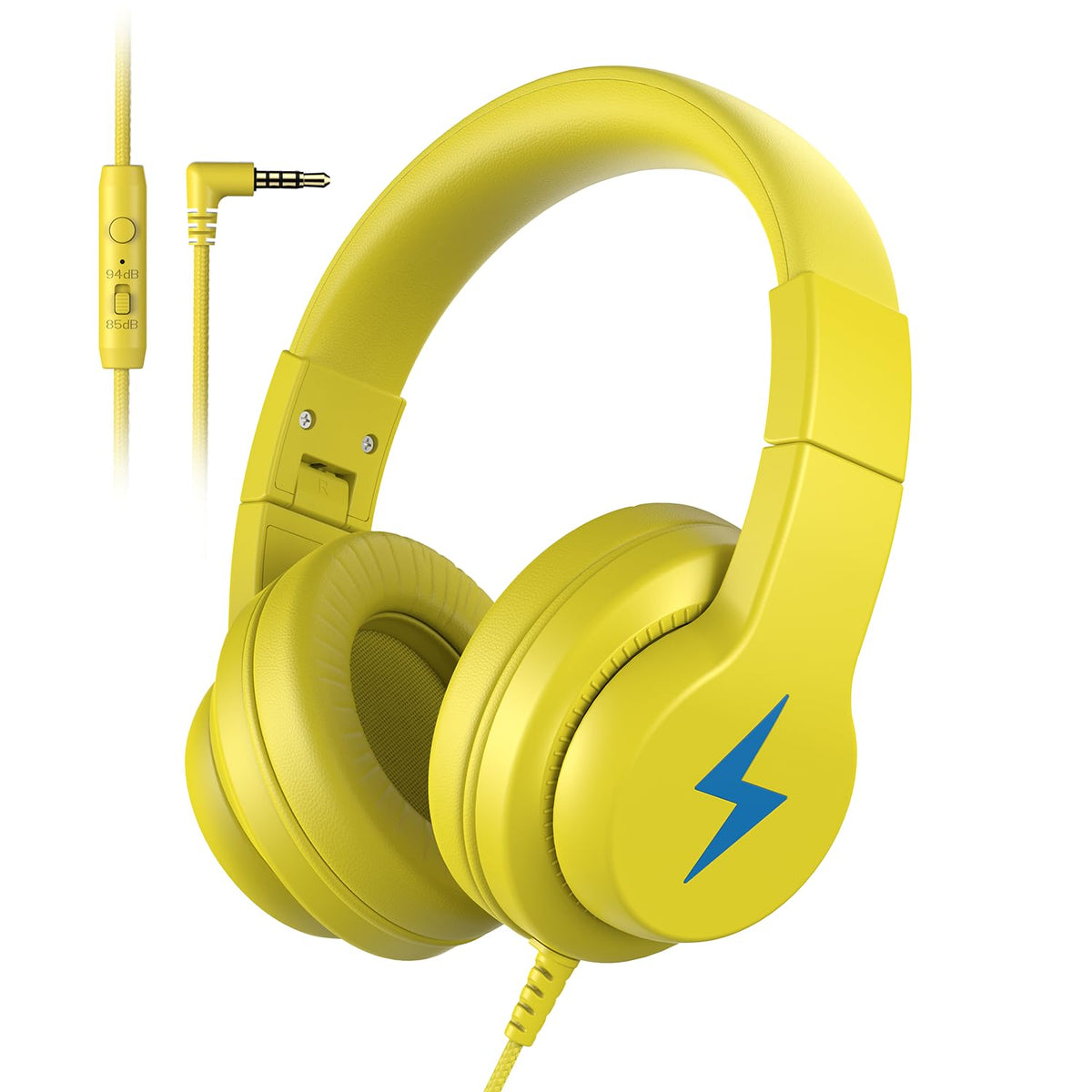 Candy Bila Kids Headphones yellow folded for easy carrying and travel.