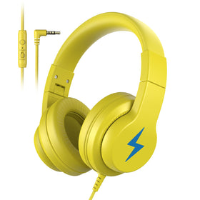 Candy Bila Kids Headphones yellow folded for easy carrying and travel.