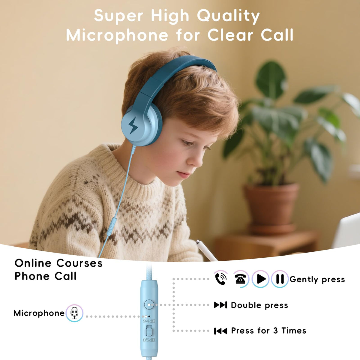 Candy Bila on child wearing headset for learning showing comfortable secure fit