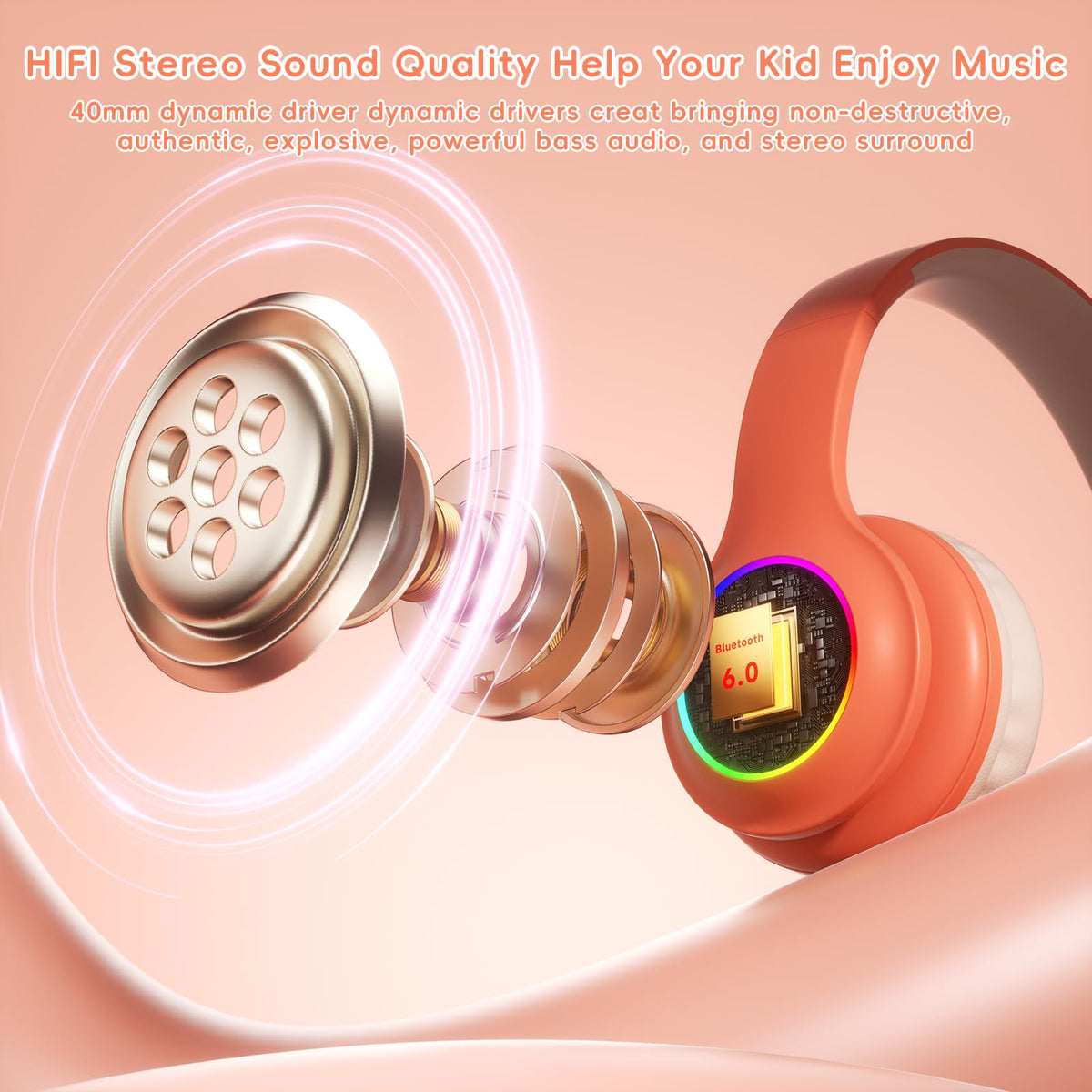 Child wearing Candy Bila headphones with tablet showing clear audio and mic use
