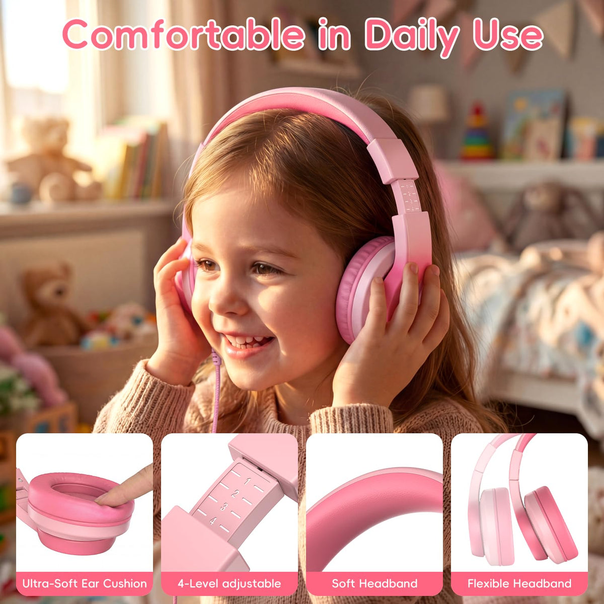 Candy Bila adjustable headband grows with your child for a secure fit
