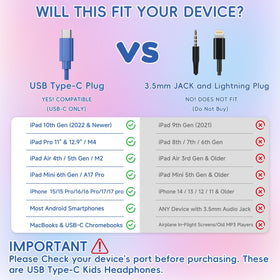 Candy Bila USB-C kids headphones connect to most USB-C devices for quick classroom setup.