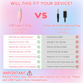 Candy Bila wired kids headphones USB-C port for seamless compatibility